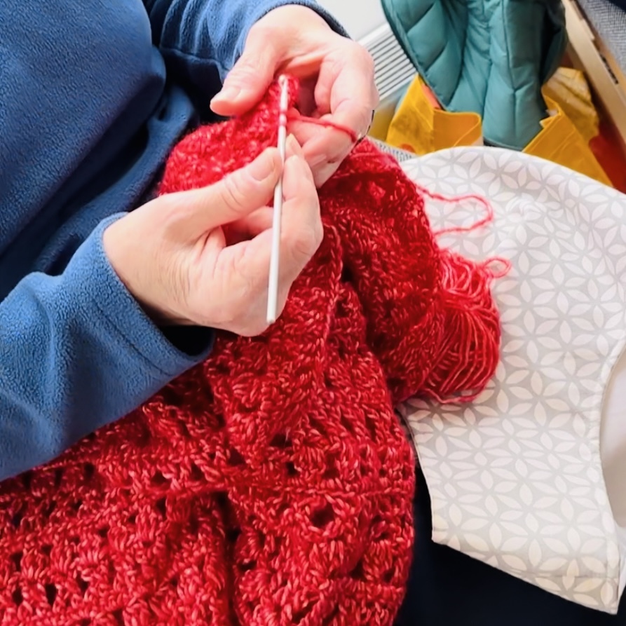 Crochet red blanket
